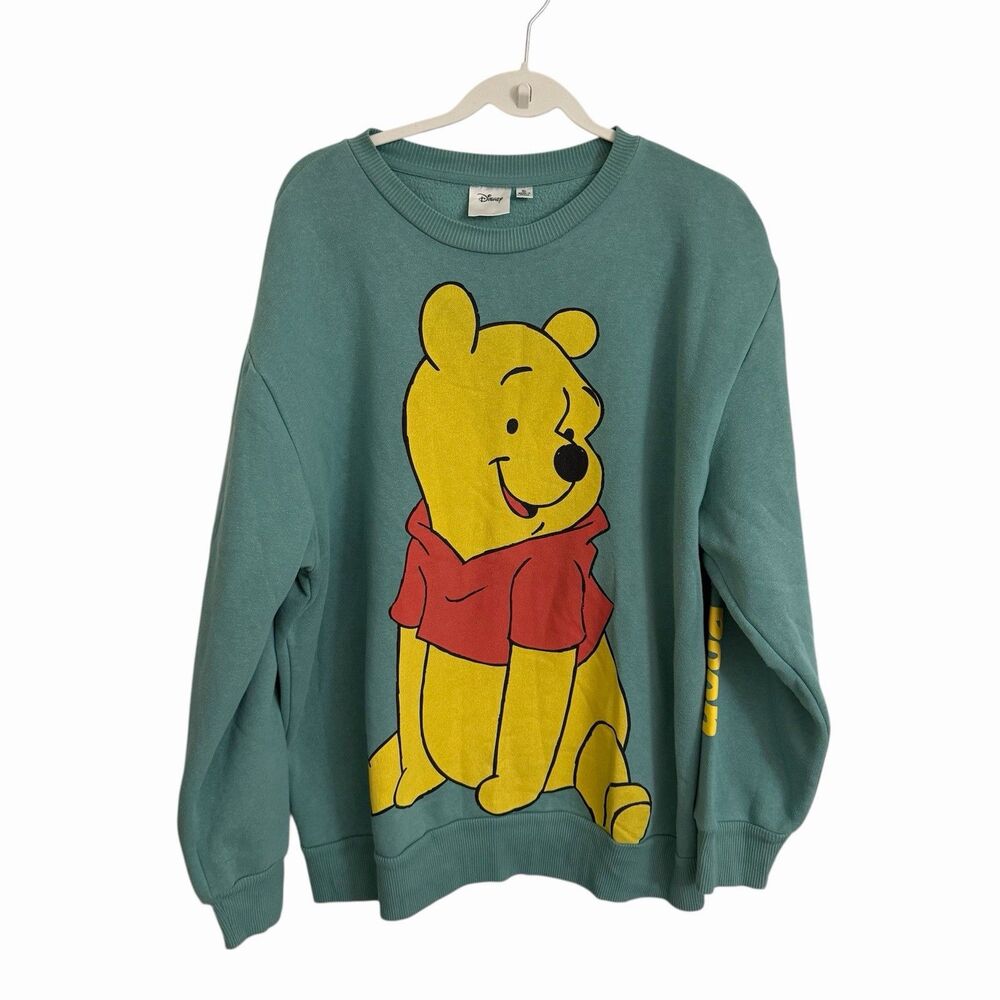 Disney Winnie The Pooh Sweater XL Adult Unisex Green Oversized Pullover Crewneck